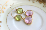 Peridot Earrings Pink Apple Green Jewelry Gold Light Pink - Bridesmaid Earrings Peridot Green Wedding Earrings Blush Pink Bridesmaid Jewelry