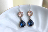 Champagne Blush Earrings Sapphire Navy Blue Silver Earrings Two Tier Peach Pink Bridesmaid Earrings Wedding Earrings Navy Bridesmaid Jewelry