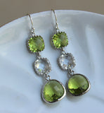 Apple Green Peridot Earrings Silver Crystal Clear Jewelry - Peridot Bridesmaid Earrings - Green Wedding Earrings - Crystal Wedding Jewelry