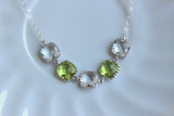 Crystal Clear Peridot Green Necklace Silver Necklace - Bridesmaid Gift Bridal Necklace Peridot Crystal Wedding Jewelry Bridesmaid Jewelry