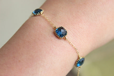 Sapphire Bracelet Gold Plated Navy Blue Bracelet - Bridesmaid Gift - Bridesmaid Bracelet - Bridesmaid Jewelry Navy Sapphire Wedding Jewelry