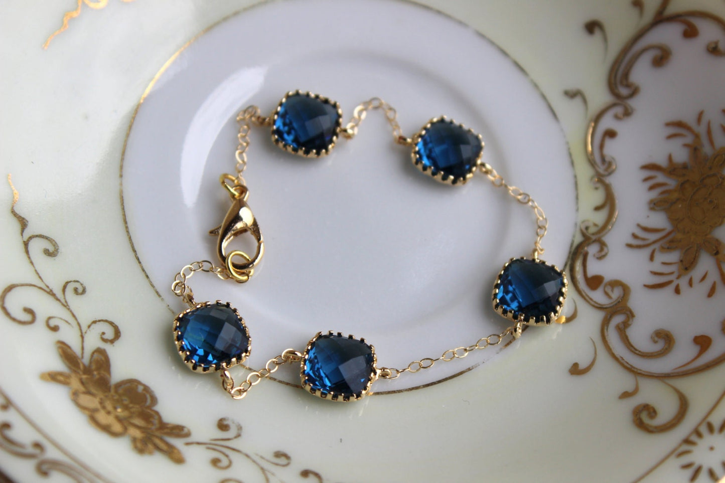 Sapphire Bracelet Gold Plated Navy Blue Bracelet