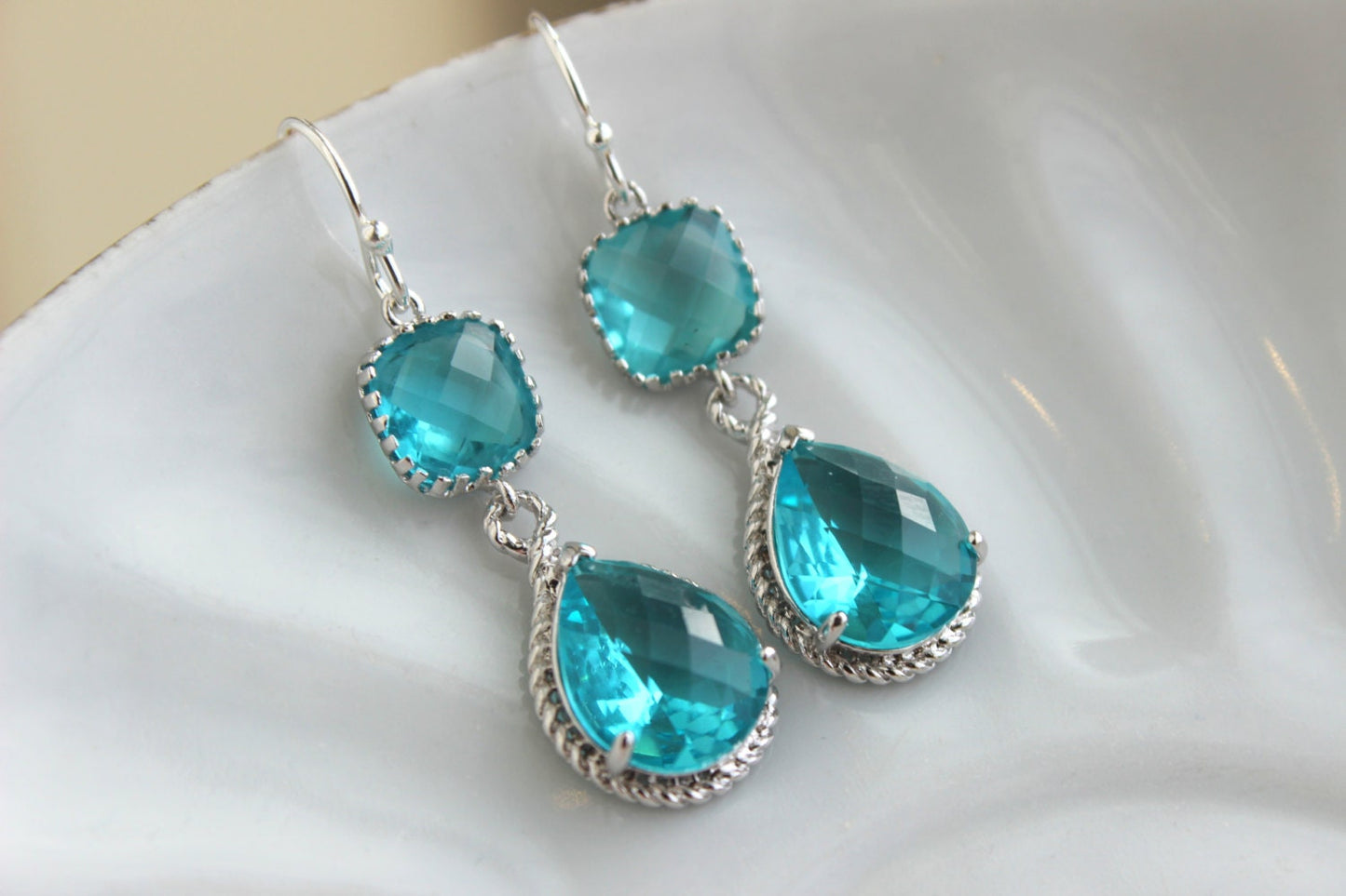 Sea Green Teal Earrings Blue Silver Jewelry Teardrop Glass - Teal Blue Bridesmaid Earrings Wedding Earrings Teal Bridesmaid Jewelry