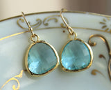 Aquamarine Blue Earrings Gold Plated - Aquamarine Bridesmaid Earrings - Wedding Earrings - Aqua Bridal Earrings - Blue Topaz Bridal Jewelry