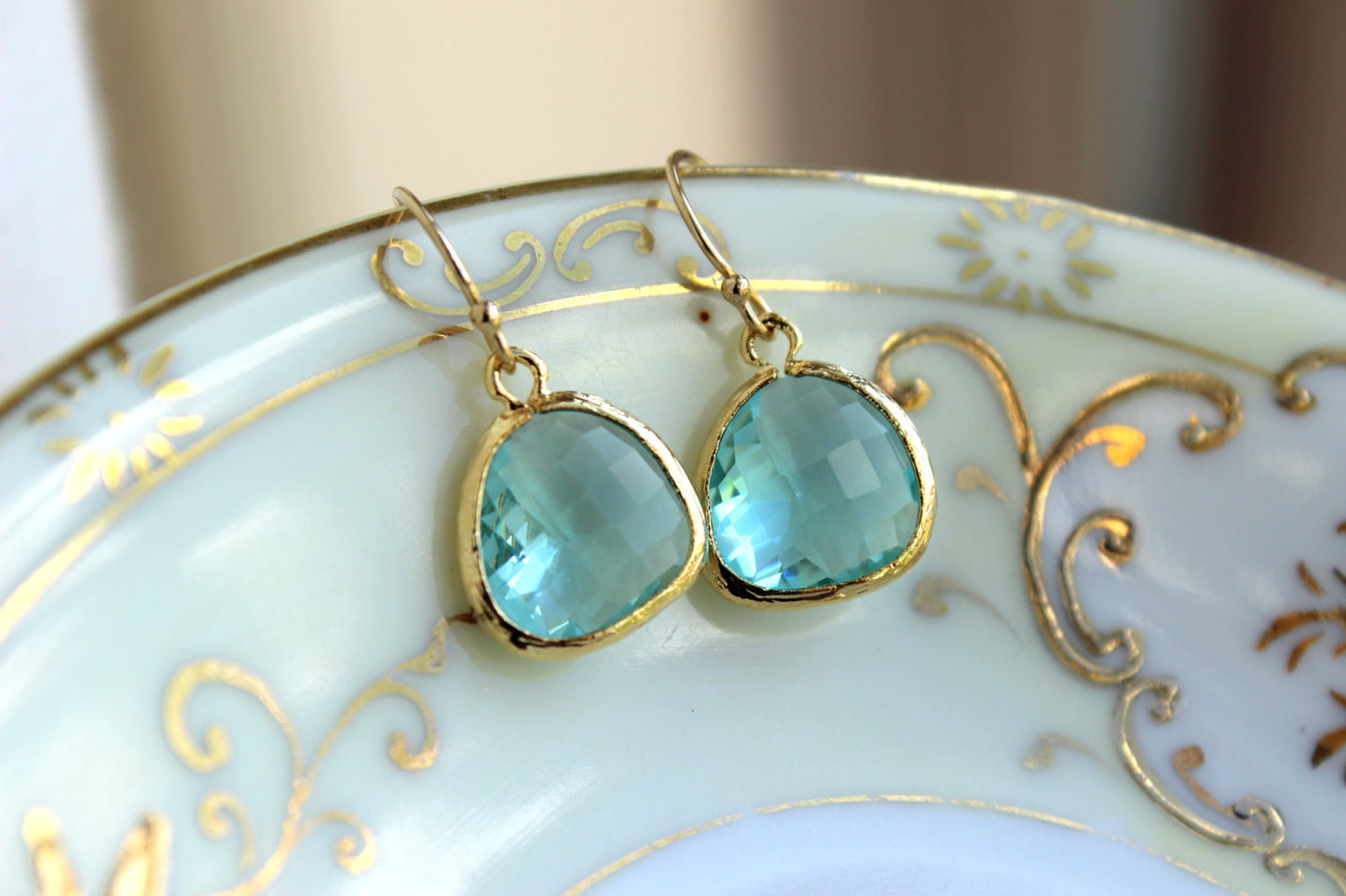 Aquamarine Blue Earrings Gold Plated - Aquamarine Bridesmaid Earrings - Wedding Earrings - Aqua Bridal Earrings - Blue Topaz Bridal Jewelry