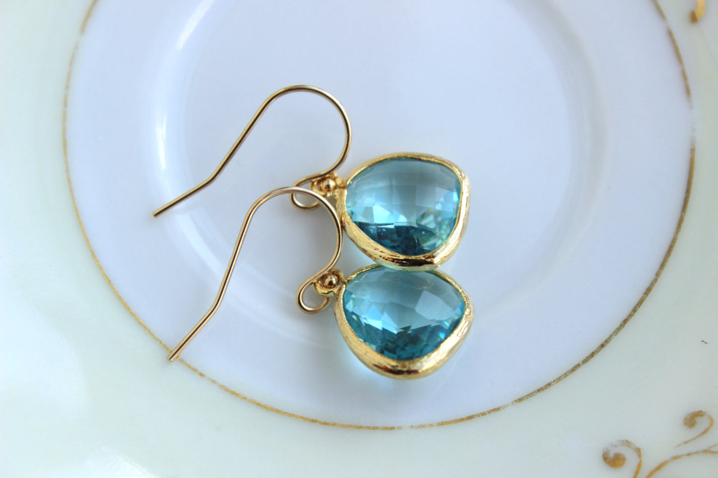 Aquamarine Blue Earrings Gold Plated - Aquamarine Bridesmaid Earrings - Wedding Earrings - Aqua Bridal Earrings - Blue Topaz Bridal Jewelry