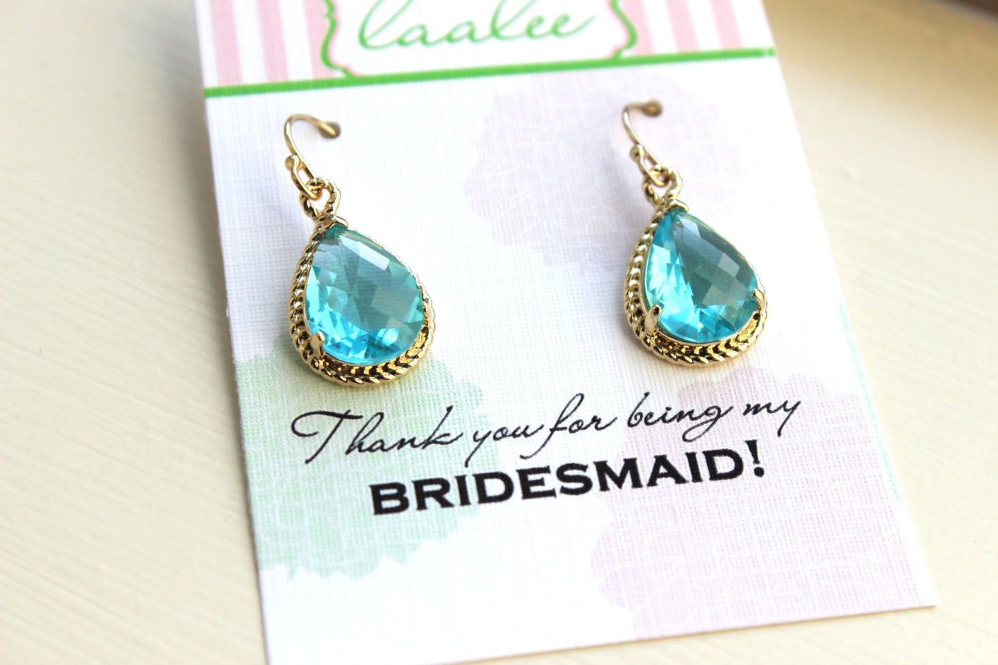 Aquamarine Earrings Gold Blue Earrings - Bridesmaid Thank You Card - Thank you for being my bridesmaid - Blue Topaz Bridal Wedding Jewelry