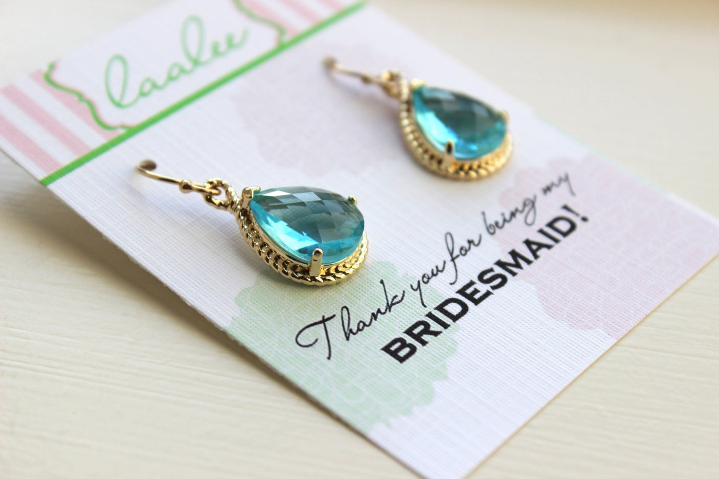Aquamarine Earrings Gold Blue Earrings - Bridesmaid Thank You Card - Thank you for being my bridesmaid - Blue Topaz Bridal Wedding Jewelry