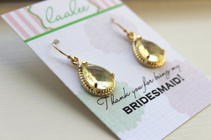 Citrine Earrings Yellow Gold Earrings - Bridesmaid Thank you Note Card - Citrine Bridesmaid Jewelry Citrine Wedding Jewelry Bridesmaid Gift