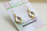 Crystal Earrings Clear Jewelry Gold - Personalized Card - Thank you for being my bridesmaid - Crystal Bridesmaid Jewelry - Wedding Earrings