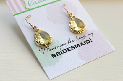Citrine Earrings Yellow Gold Earrings - Bridesmaid Thank you Note Card - Citrine Bridesmaid Jewelry Citrine Wedding Jewelry Bridesmaid Gift
