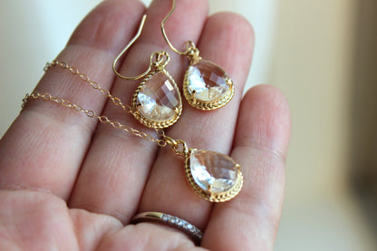 Clear Crystal Necklace and Earring Set Crystal Jewelry Set - Personalized Card Thank you for being my bridesmaid Crystal Bridesmaid Jewelry