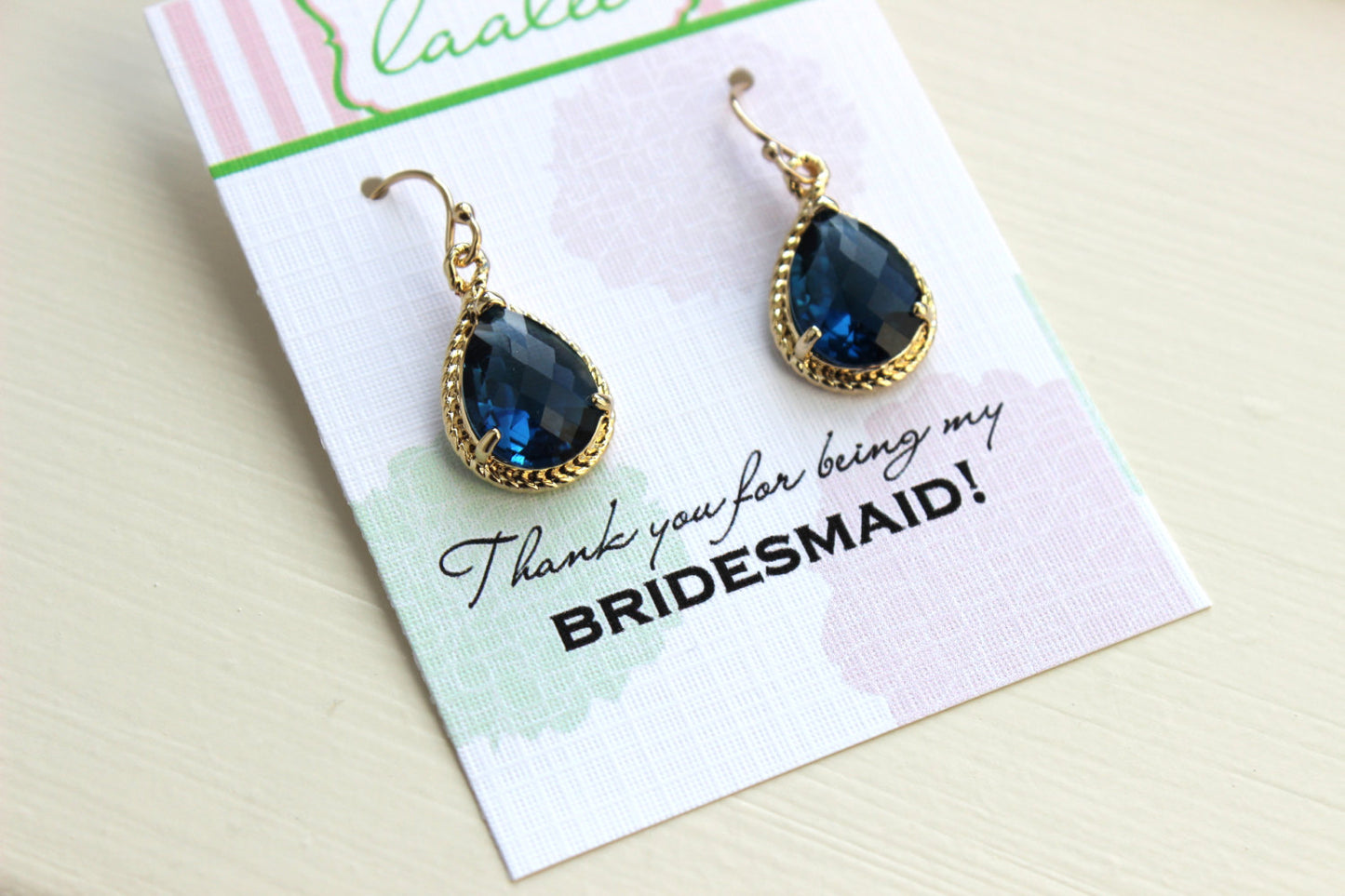 Sapphire Earrings Gold - Navy Blue Wedding Jewelry - Sapphire Bridesmaid Earrings Bridesmaid Gift Bridal Jewelry Personalized Thank You Note