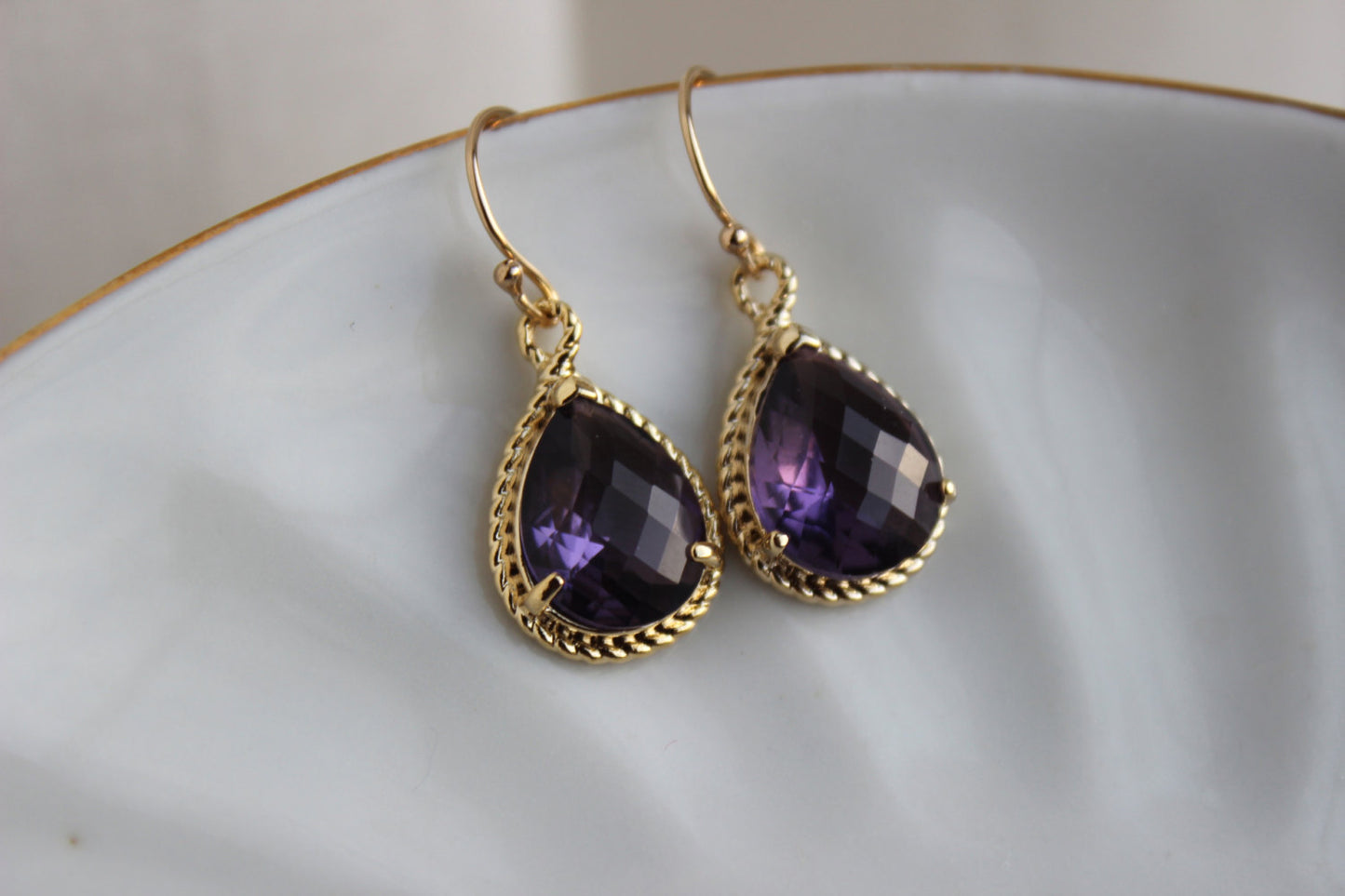 Amethyst Earrings Gold Wedding Jewelry - Tanzanite Purple Bridesmaid Earrings Bridesmaid Gift Bridal Jewelry Personalized Thank You Note
