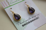 Amethyst Earrings Gold Wedding Jewelry - Tanzanite Purple Bridesmaid Earrings Bridesmaid Gift Bridal Jewelry Personalized Thank You Note