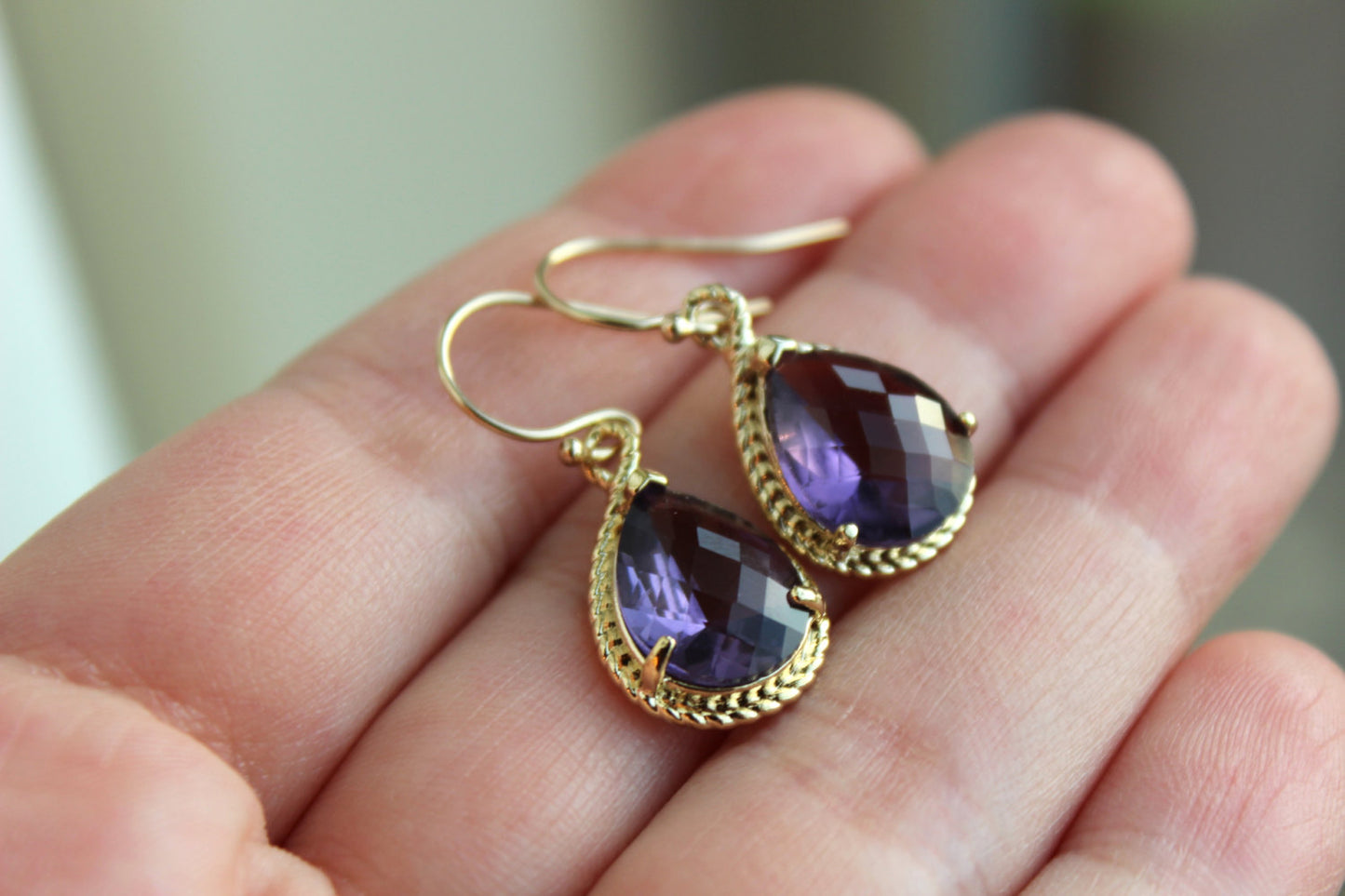 Amethyst Earrings Gold Wedding Jewelry - Tanzanite Purple Bridesmaid Earrings Bridesmaid Gift Bridal Jewelry Personalized Thank You Note