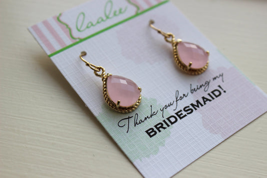 Blush Pink Jewelry Gold Bridesmaid Earrings - Blush Pink Earring - Bridesmaid Jewelry - Pink Earings - Wedding Jewelry - Wedding Earrings OT