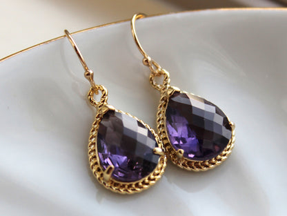 Amethyst Earrings Gold Wedding Jewelry - Tanzanite Purple Bridesmaid Earrings Bridesmaid Gift Bridal Jewelry Personalized Thank You Note