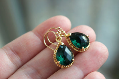 Emerald Green Earrings Gold Wedding Jewelry - Emerald Bridesmaid Earrings Bridesmaid Gift Green Bridal Jewelry Personalized Thank You Note