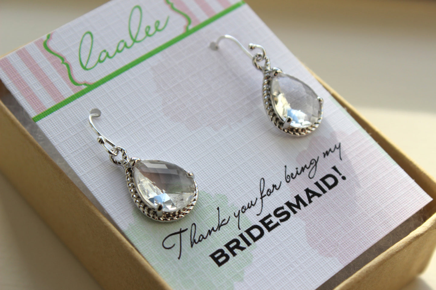 Crystal Earrings Silver Crystal Wedding Jewelry Crystal Clear Bridesmaid Earrings Bridesmaid Gift Bridal Jewelry Personalized Thank You Note