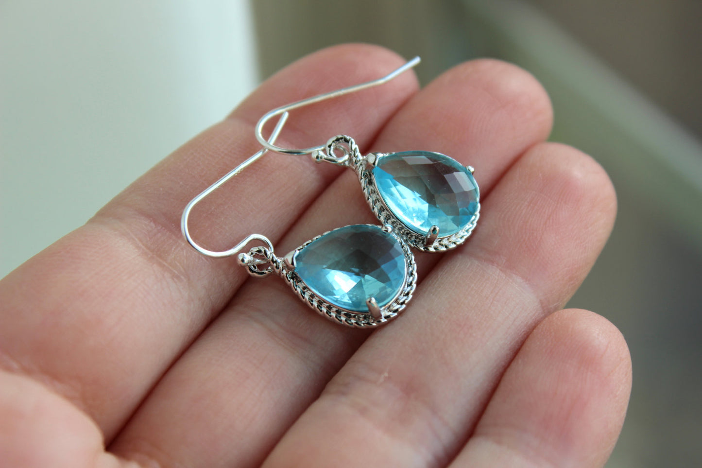 Silver Aquamarine Earrings Wedding Jewelry - Blue Topaz Bridesmaid Earrings Bridesmaid Gift Blue Bridal Jewelry Personalized Thank You Note