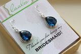 Sapphire Earrings Silver Navy Blue Wedding Jewelry - Sapphire Bridesmaid Earrings Bridesmaid Gift Bridal Jewelry Personalized Thank You Note