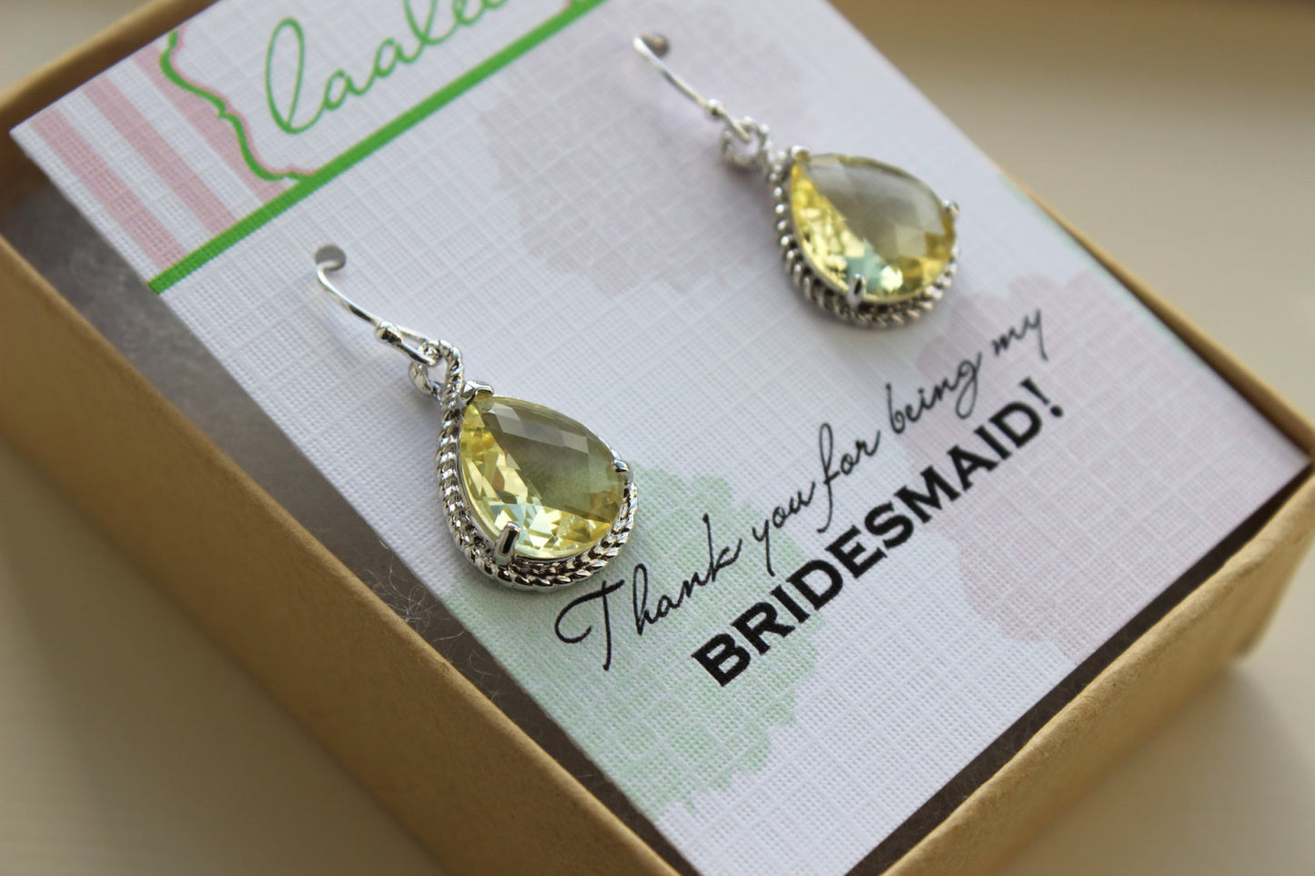 Yellow Citrine Earrings Silver Wedding Jewelry Citrine Bridesmaid Earrings Bridesmaid Gift Yellow Bridal Jewelry Personalized Thank You Note