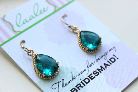 Topaz Earrings Gold Wedding Jewelry - Sea Blue Bridesmaid Earrings Bridesmaid Gift Blue Bridal Jewelry Personalized Note - Something Blue