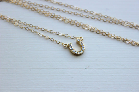 Gold Horseshoe Necklace - Gold Horse Shoe Jewelry - Horseshoe Charm - Simple Dainty Charm Necklace Jewelry - Gold Bridesmaid Gift under 25