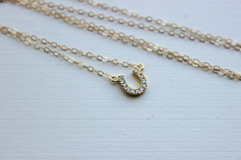 Gold Horseshoe Necklace - Gold Horse Shoe Jewelry - Horseshoe Charm - Simple Dainty Charm Necklace Jewelry - Gold Bridesmaid Gift under 25