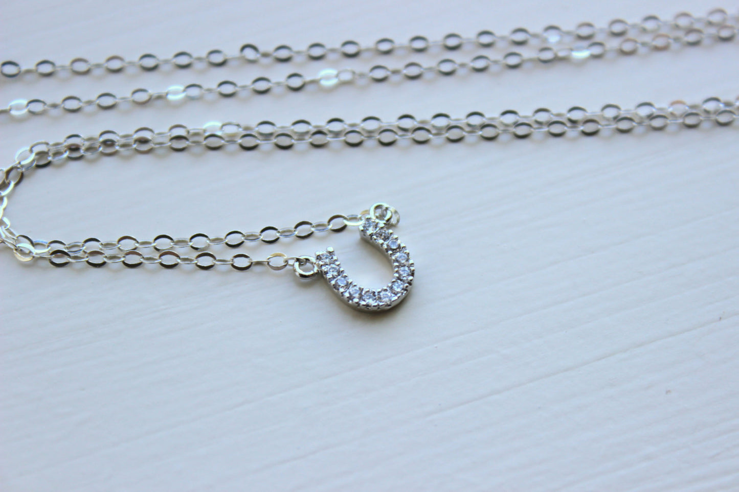 Silver Horseshoe Necklace CZ Crystal Horse Shoe Jewelry - Simple Charm Necklace - Charm Jewelry - Will you be my bridesmaid gift under 25
