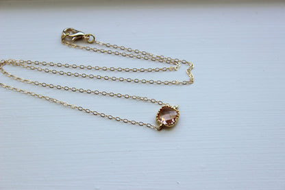 Dainty Gold Peach Necklace - Bridesmaid Gift Under 25 - Pink Wedding Jewelry - Champagne Blush Bridesmaid Necklace Gold Pink Blush Jewelry
