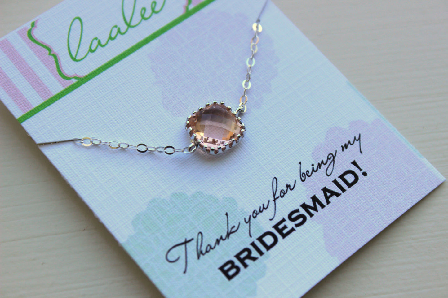 Dainty Silver Peach Necklace - Bridesmaid Gift Under 25 - Pink Wedding Jewelry - Champagne Blush Bridesmaid Necklace Silver Blush Jewelry