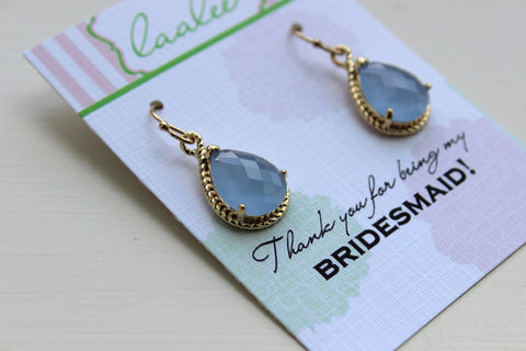 Gold Periwinkle Earrings Wedding Jewelry - Blue Bridesmaid Earrings Bridesmaid Gift - Periwinkle Bridesmaid Personalized Jewelry Under 25