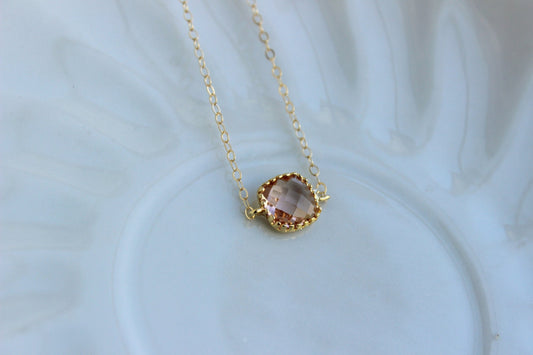 Dainty Blush Champagne Necklace 14k Gold Filled Chain - Charm Necklace Peach Pink Bridesmaid Necklace - Blush Wedding Jewelry Gift under 25