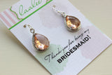 Silver Blush Earrings - Champagne Peach Wedding Jewelry Pink Blush Bridesmaid Earrings Personalized Gift Under 25 - Silver Bridal Jewelry