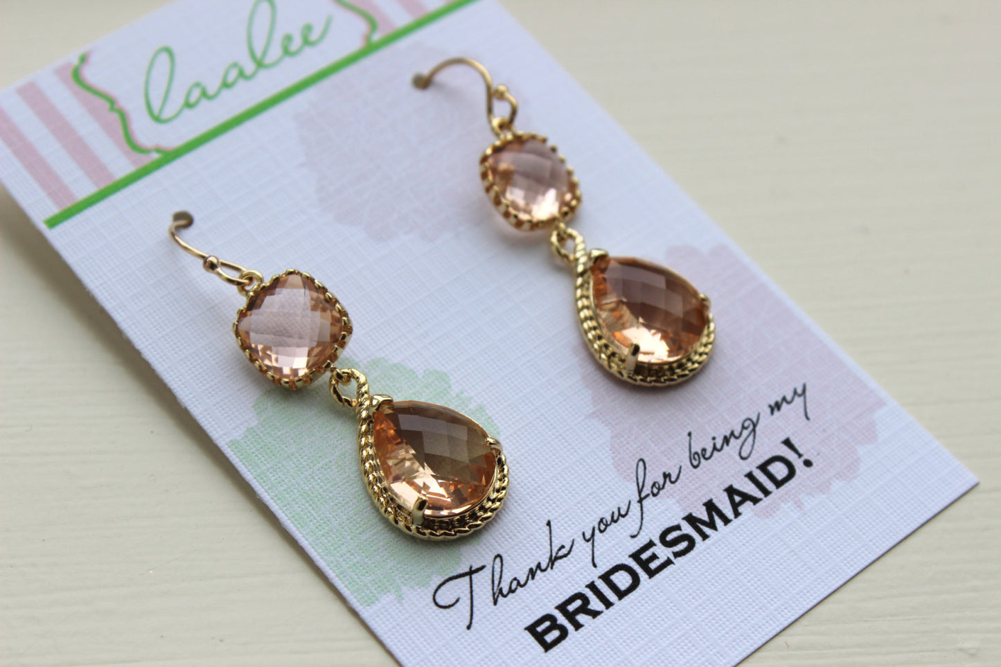 Gold Blush Earrings Two Tiered - Champagne Peach Wedding Jewelry - Pink Blush Bridesmaid Earrings Gift Peach Bridal Jewelry - Gift Under 35