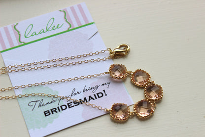 Gold Peach Blush Necklace - Bridesmaid Gift Pink Wedding Jewelry - Champagne Blush Bridesmaid Necklace Gold Pink Blush Jewelry Gift under 35