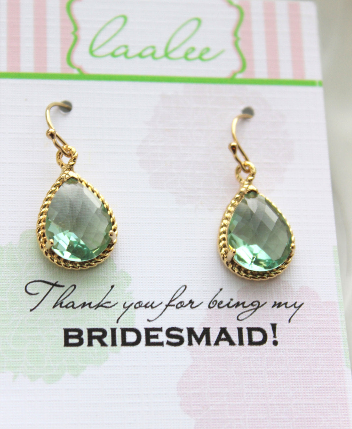 Gold Prasiolite Earrings Light Green Wedding Jewelry Prasiolite Green Bridesmaid Earrings Gift Bridal Jewelry Personalized Gift Under 25