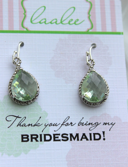 Silver Prasiolite Earrings Light Green Wedding Jewelry Prasiolite Green Bridesmaid Earrings Gift Bridal Jewelry Personalized Gift Under 25