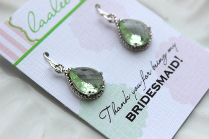 Silver Prasiolite Earrings Light Green Wedding Jewelry Prasiolite Green Bridesmaid Earrings Gift Bridal Jewelry Personalized Gift Under 25
