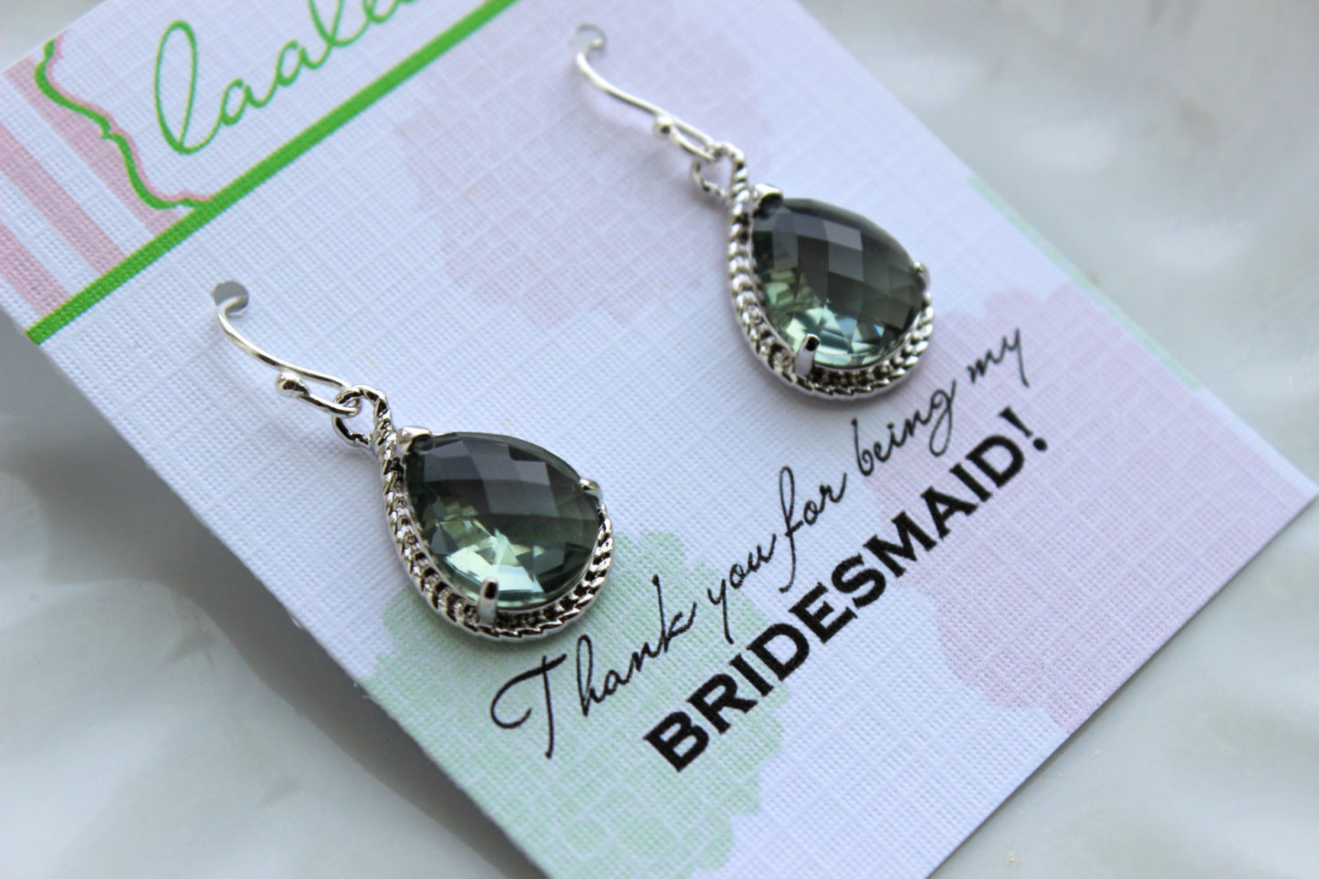 Silver Charcoal Gray Earrings Wedding Jewelry - Grey Bridesmaid Earrings Bridesmaid Gift Charcoal Bridal Jewelry Personalized Thank You Note