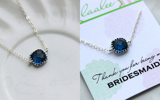 Dainty Silver Sapphire Necklace - Bridesmaid Gift Under 25 - Navy Blue Wedding Jewelry - Sapphire Blue Bridesmaid Necklace Silver Jewelry