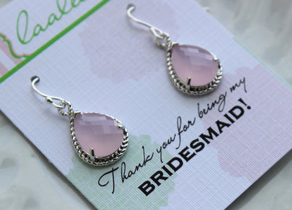 Silver Pink Opal Earrings Wedding Jewelry - Blush Pink Bridesmaid Earrings Bridesmaid Gift Pink Bridal Jewelry Personalized Thank You Note