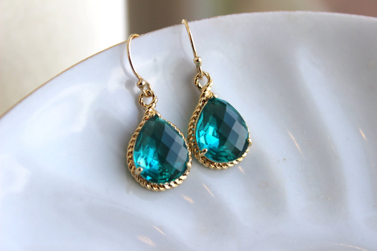 Gold Topaz Earrings Sea Green Jewelry Blue Gold Earrings - Bridesmaid Earrings Topaz Wedding Jewelry Bridal Earrings - Topaz Wedding