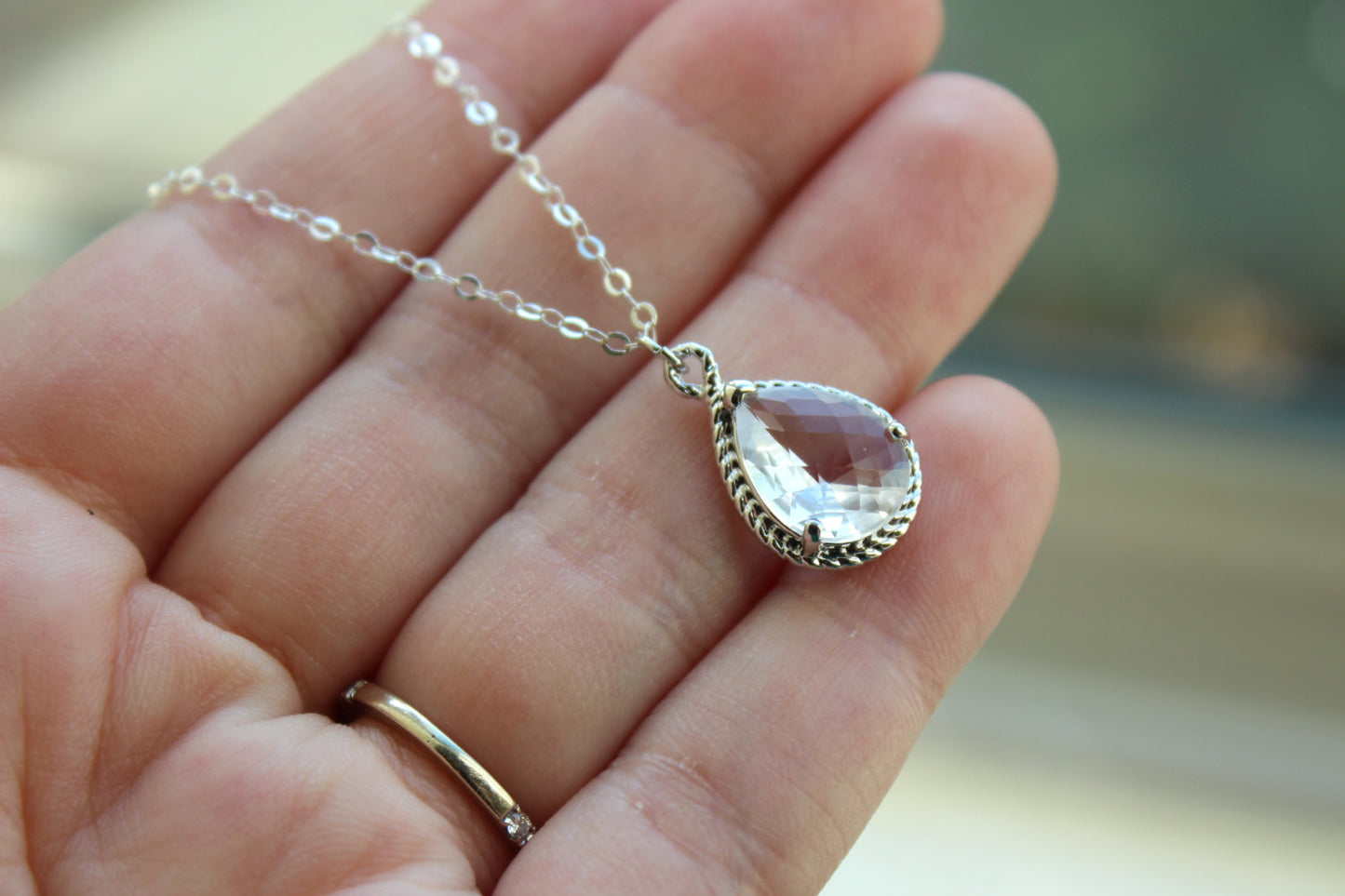 Silver Crystal Necklace Clear Jewelry - Sterling Silver Chain - Wedding Necklace Jewelry Bridesmaid Gift Jewelry - Crystal Bridal Jewelry