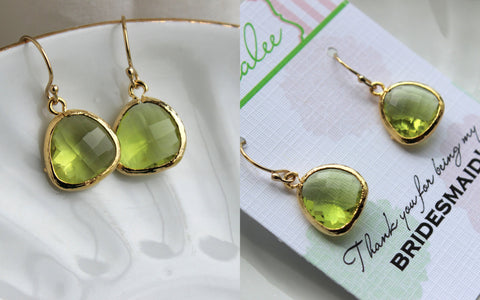Gold Peridot Earrings Apple Green Wedding Jewelry Peridot Bridesmaid Earrings Gift Peridot Green Bridal Jewelry Personalized Gift Under 25