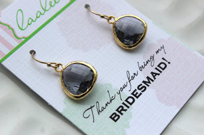 Gold Charcoal Gray Earrings Grey Wedding Jewelry Charcoal Gray Bridesmaid Earrings Gift Slate Gray Bridal Jewelry Personalized Gift Under 25