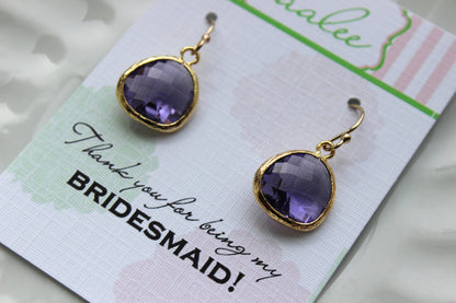 Gold Tanzanite Earrings Purple Wedding Jewelry Tanzanite Bridesmaid Earrings Gift Violet Purple Bridal Jewelry Personalized Gift Under 25