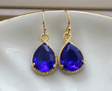 Gold Cobalt Earrings Electric Blue Wedding Jewelry Bridesmaid Earrings Bridesmaid Gift Bridal Jewelry Personalized Note Cobalt Blue Jewelry